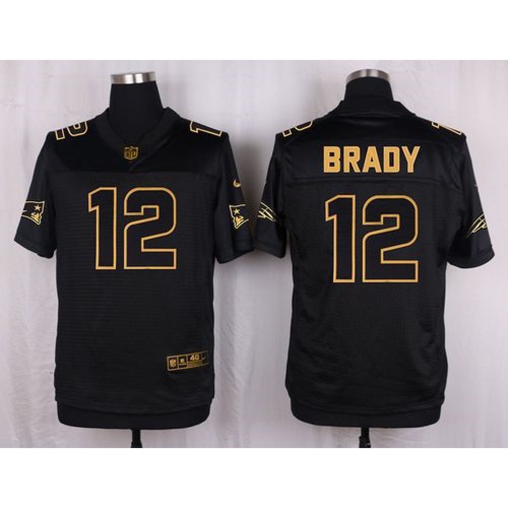 Patriots #12 Tom Brady Black Men's Stitched NFL Elite Pro Line Gold Collection Jersey