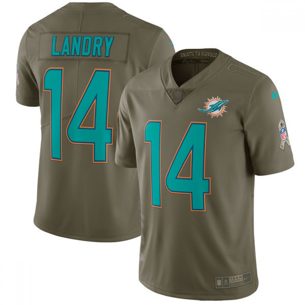 Men'sMiami Dolphins #14 Jarvis Landry Olive Salute To Service Limited Stitched NFL Jersey