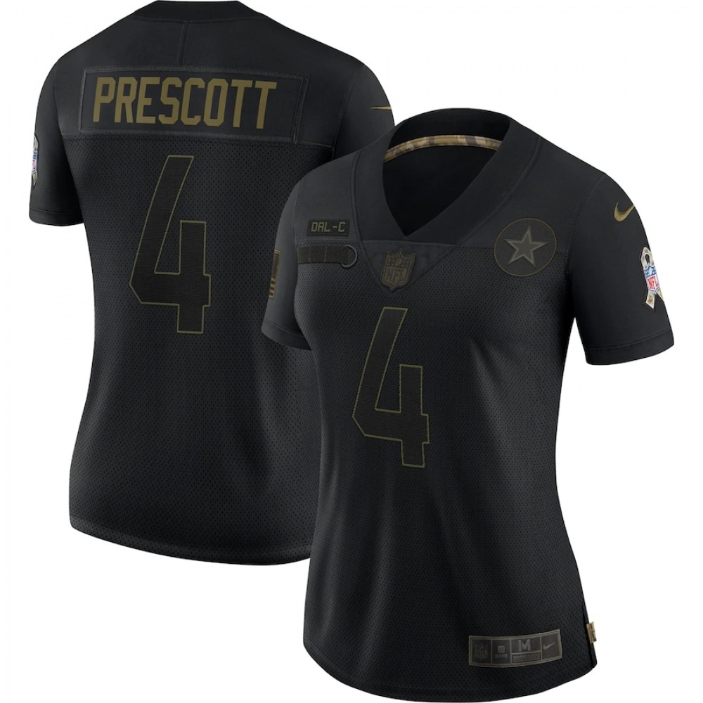 Women's Dallas Cowboys#4 Dak Prescott Black Salute To Service Limited Stitched Jersey