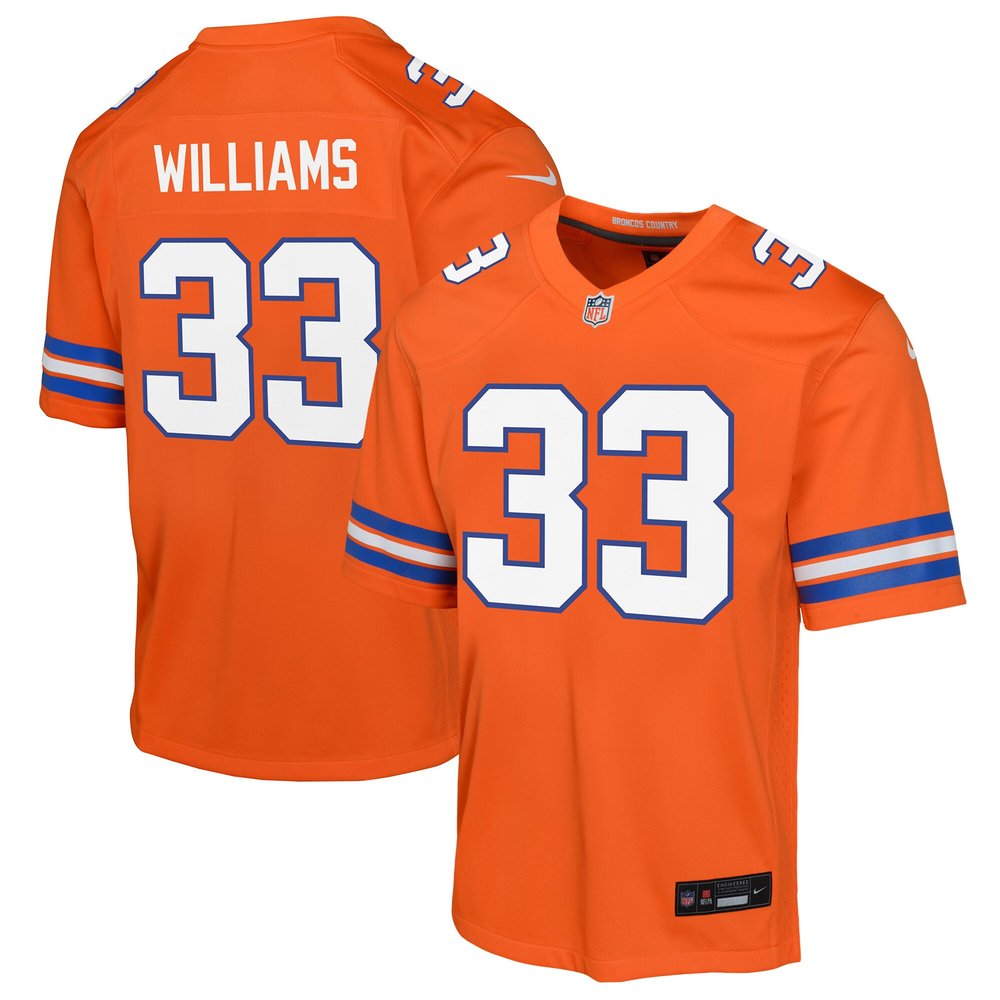 Youth Denver Broncos Javonte WilliamsOrange Mile High Collection 1977 Throwback Game Jersey