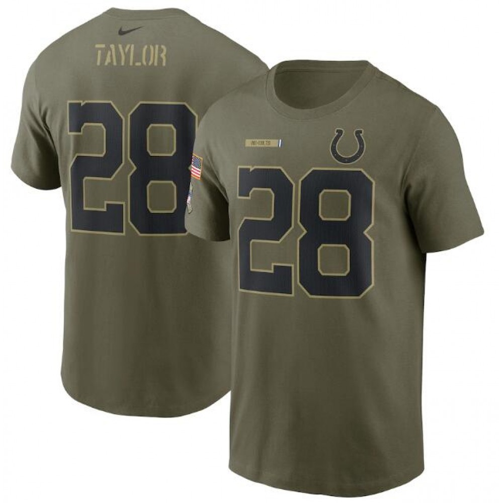 Men's Indianapolis Colts #28 Jonathan Taylor 2021 Olive Salute To Service Legend Performance T-Shirt