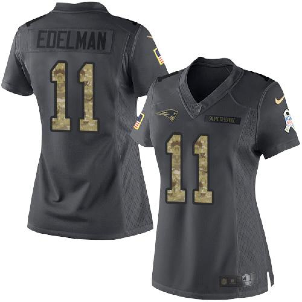 Patriots #11 Julian Edelman Black Women's Stitched NFL Limited 2016 Salute to Service Jersey