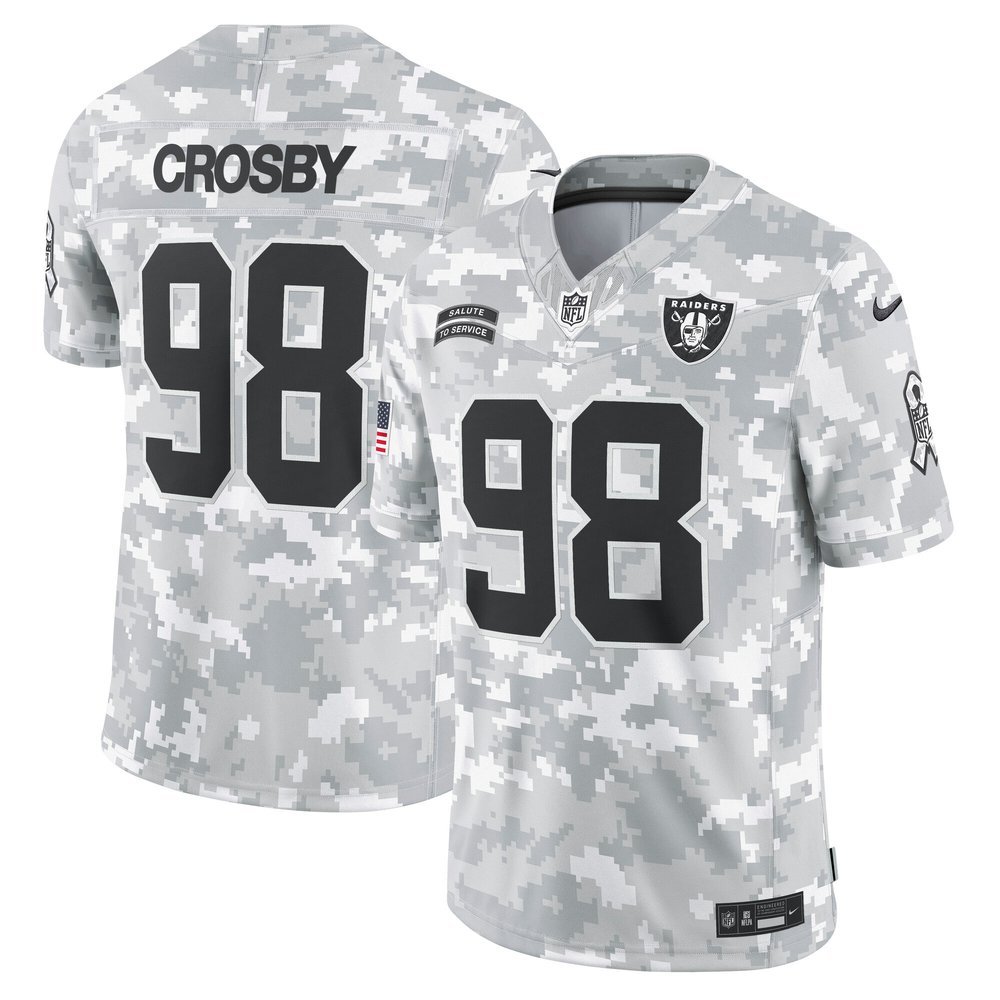 Men's Las Vegas Raiders Maxx CrosbyArctic Camo 2024 Salute to Service Limited Jersey