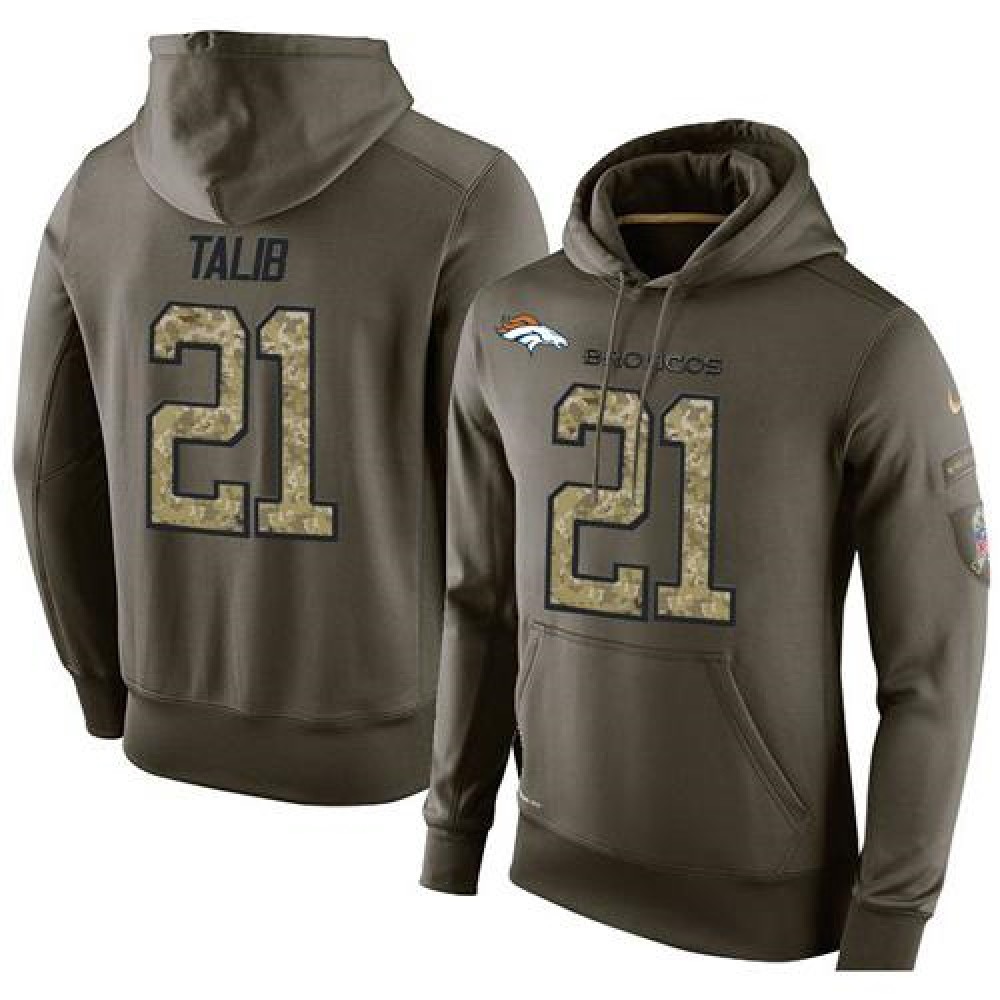 NFL Men'sDenver Broncos #21 Aqib Talib Stitched Green Olive Salute To Service KO Performance Hoodie