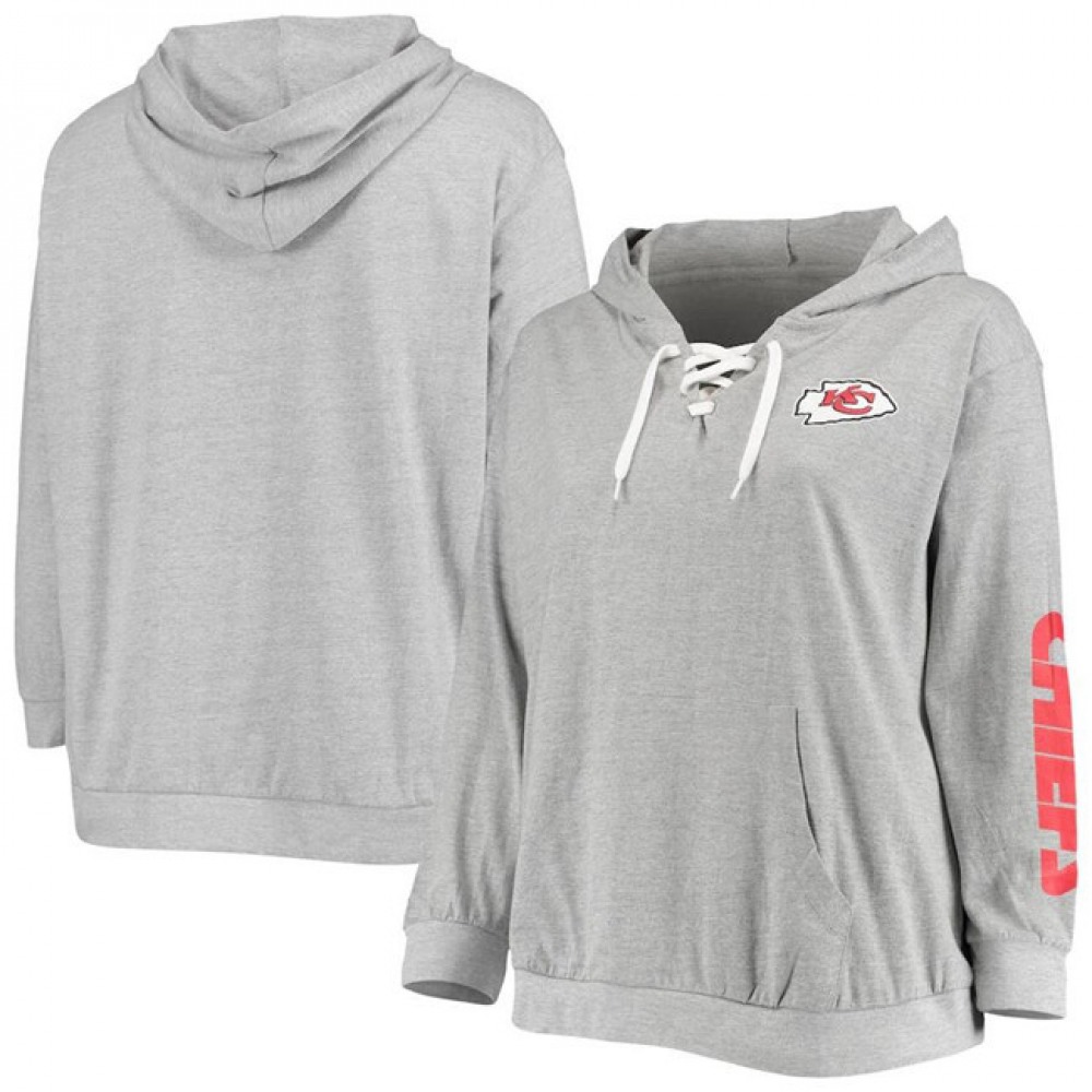 Women's Kansas City Chiefs Heathered GrayLace-Up Pullover Hoodie