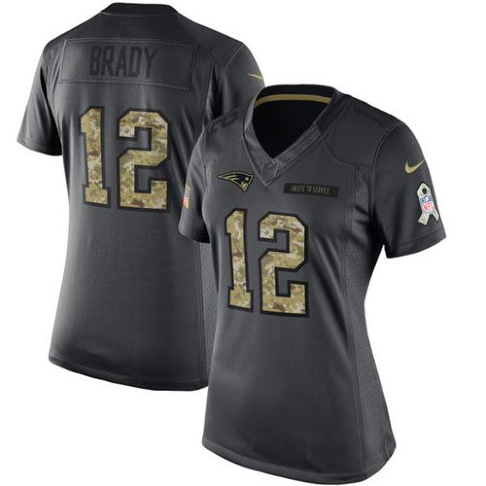 Patriots #12 Tom Brady Black Women's Stitched NFL Limited 2016 Salute to Service Jersey