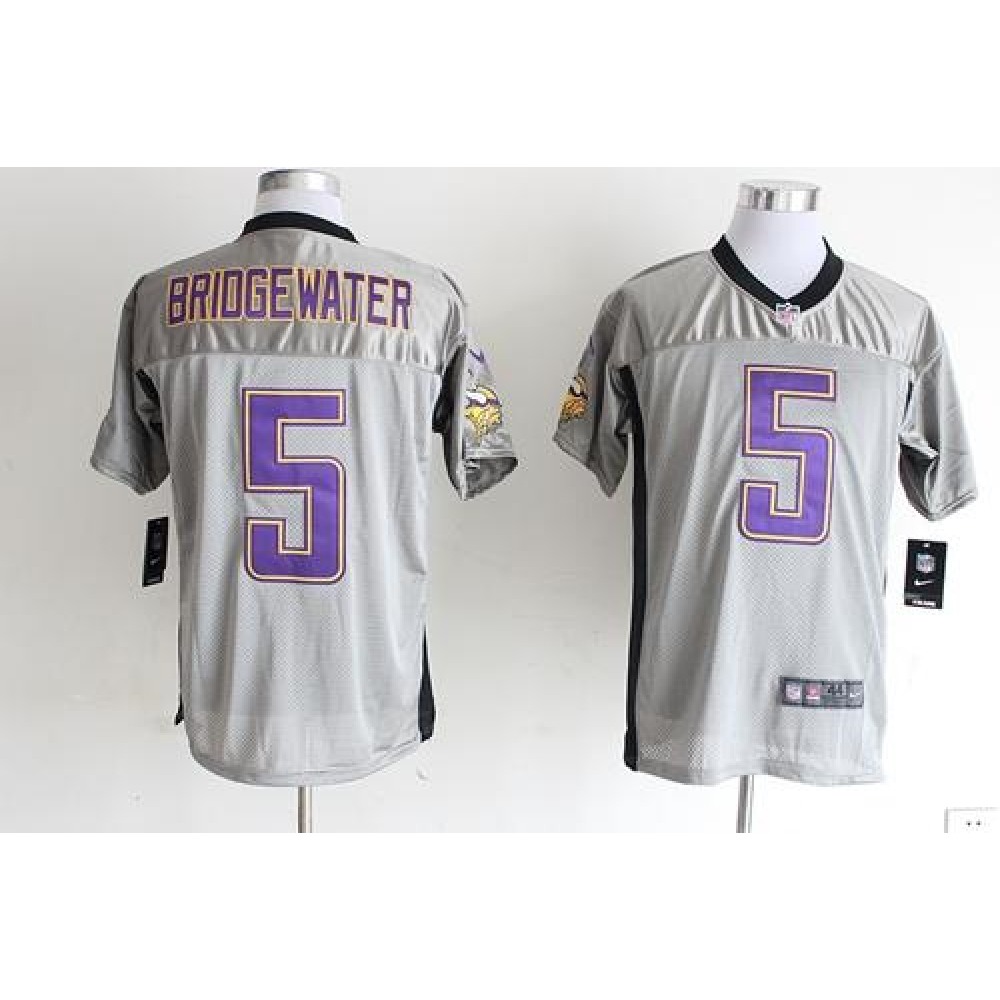 Vikings #5 Teddy Bridgewater Grey Shadow Men's Stitched NFL Elite Jersey