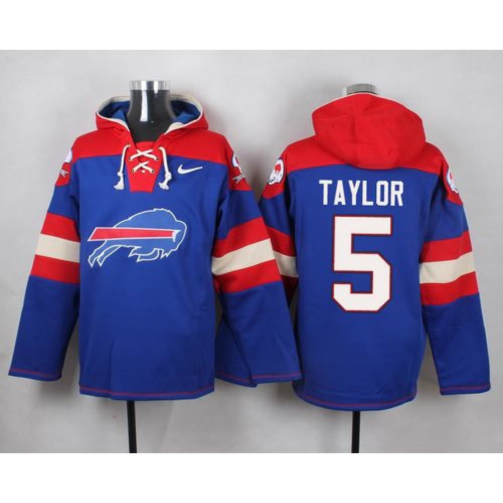 Bills #5 Tyrod Taylor Royal Blue Player Pullover NFL Hoodie