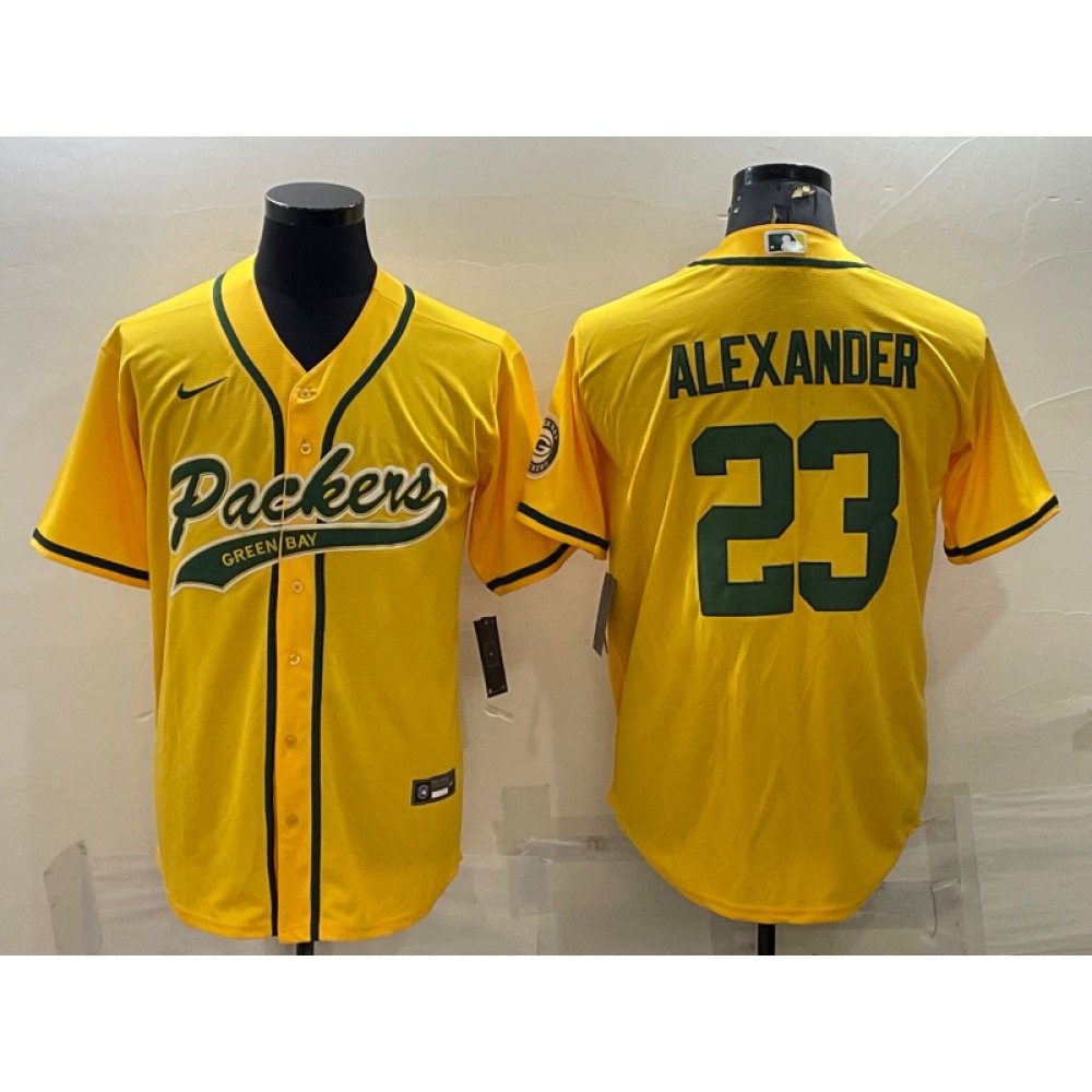 Men's Green Bay Packers #23 Jaire Alexander Gold With Patch Cool Base Stitched Baseball Jersey