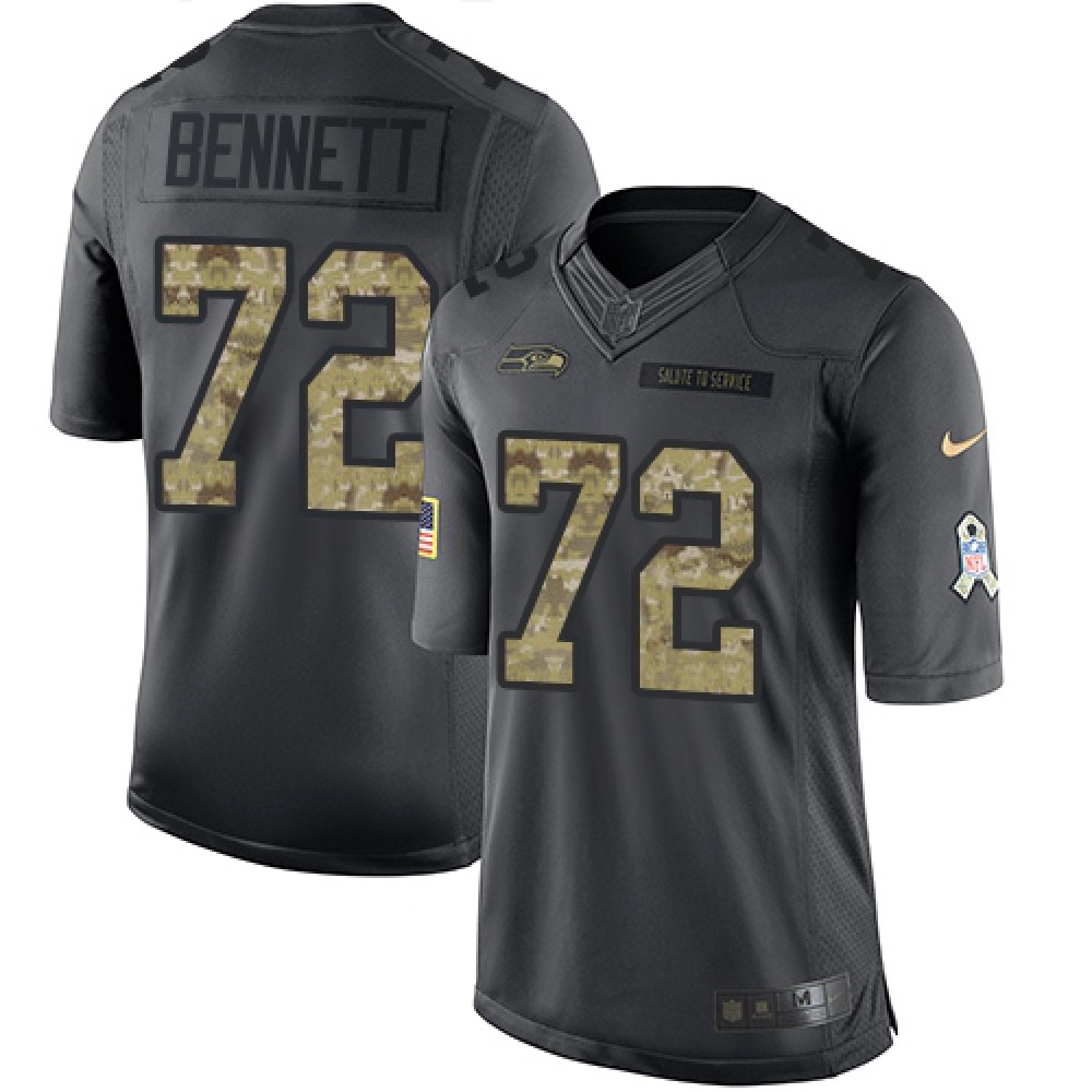 Seahawks #72 Michael Bennett Black Youth Stitched NFL Limited 2016 Salute to Service Jersey