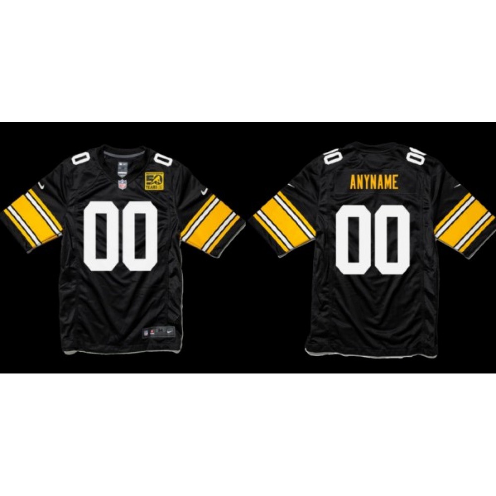 Men's Pittsburgh Steelers Customized Black With 50 Years Patch Throwback Stitched Jersey