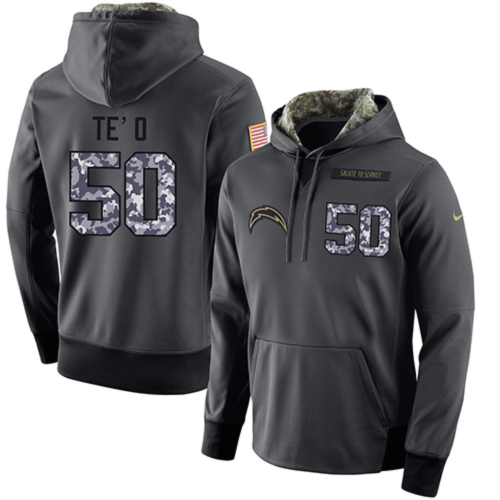 NFL Men'sSan Diego Chargers #50 Manti Te'o Stitched Black Anthracite Salute to Service Player Performance Hoodie