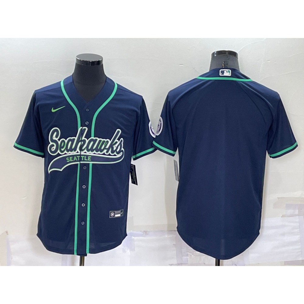 Men's Seattle Seahawks Blank Navy Cool Base Stitched Baseball Jersey
