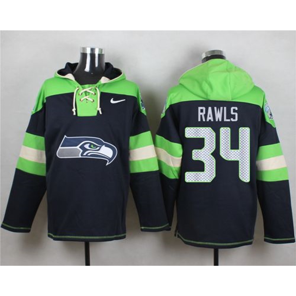 Seahawks #34 Thomas Rawls Steel Blue Player Pullover NFL Hoodie