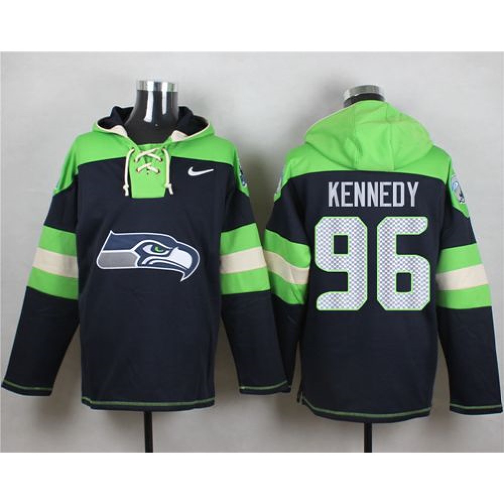 Seahawks #96 Cortez Kennedy Steel Blue Player Pullover NFL Hoodie