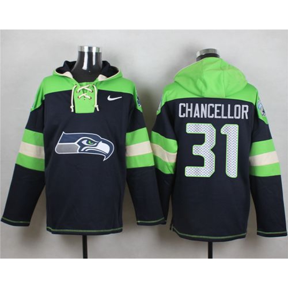 Seahawks #31 Kam Chancellor Steel Blue Player Pullover NFL Hoodie