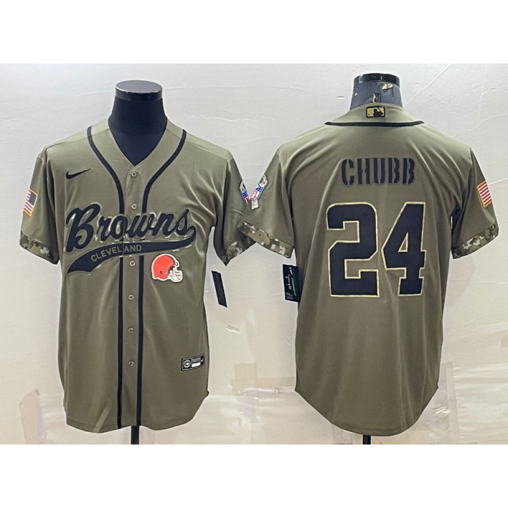 Men's Cleveland Browns #24 Nick Chubb Olive 2022 Salute To Service Cool Base Stitched Baseball Jersey