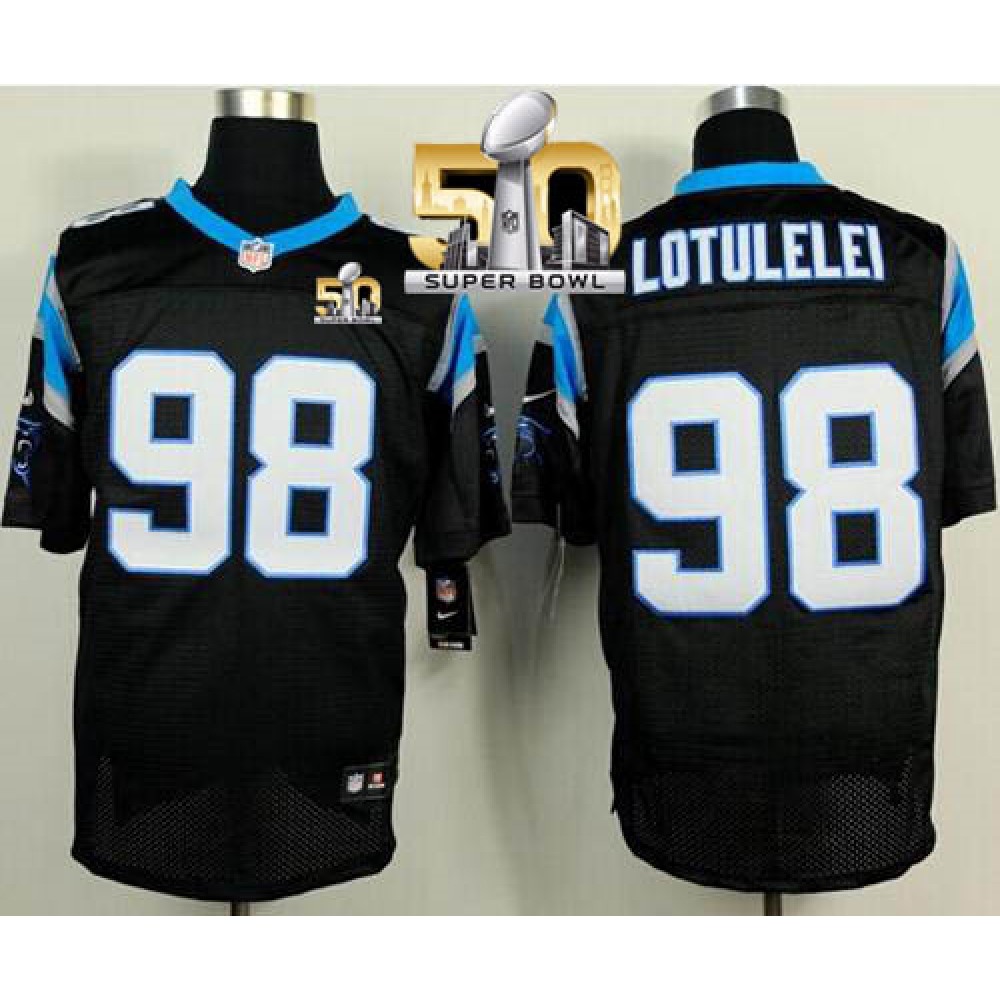 Panthers #98 Star Lotulelei Black Team Color Super Bowl 50 Men's Stitched NFL Elite Jersey