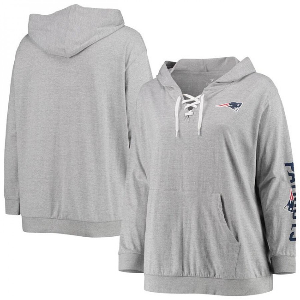 Women's New England Patriots Heathered GrayLace-Up Pullover Hoodie