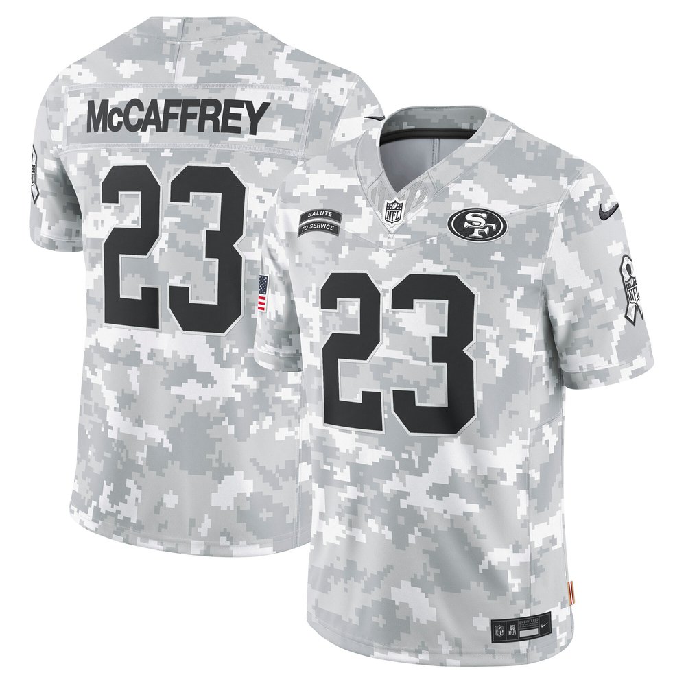 Men's San Francisco 49ers Christian McCaffreyArctic Camo 2024 Salute to Service Limited Jersey