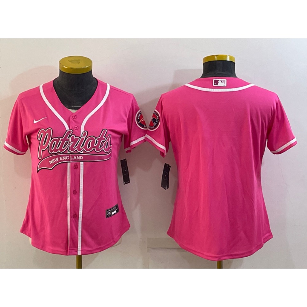 Women's New England Patriots Blank Pink With Patch Cool Base Stitched Baseball Jersey(Run Small)