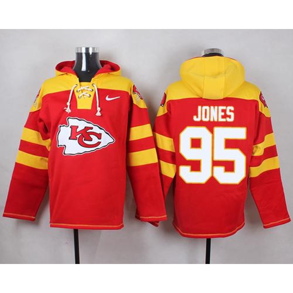 Chiefs #95 Chris Jones Red Player Pullover NFL Hoodie