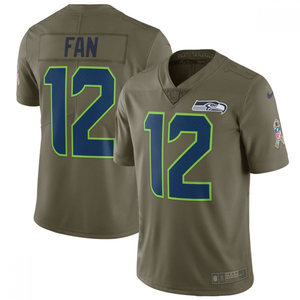 Men'sSeattle Seahawks #12 Fan Olive Salute To Service Limited Stitched NFL Jersey