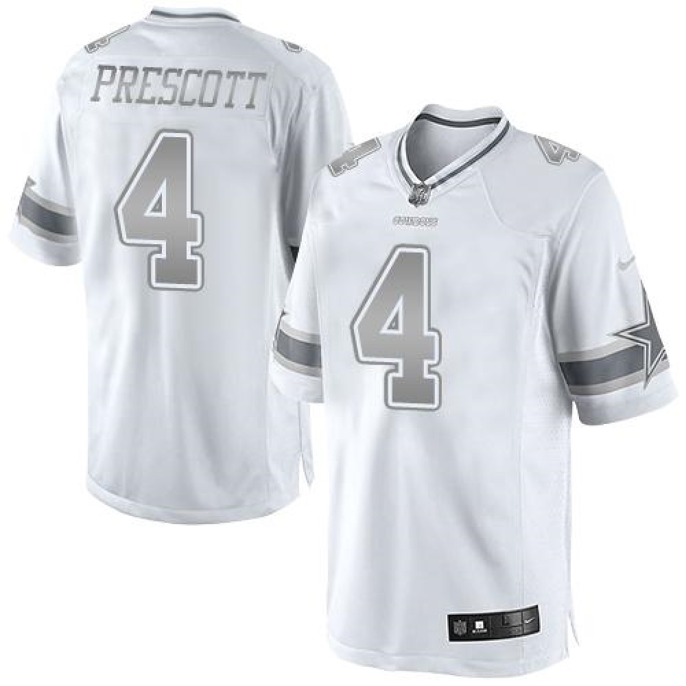 Cowboys #4 Dak Prescott White Men's Stitched NFL Limited Platinum Jersey