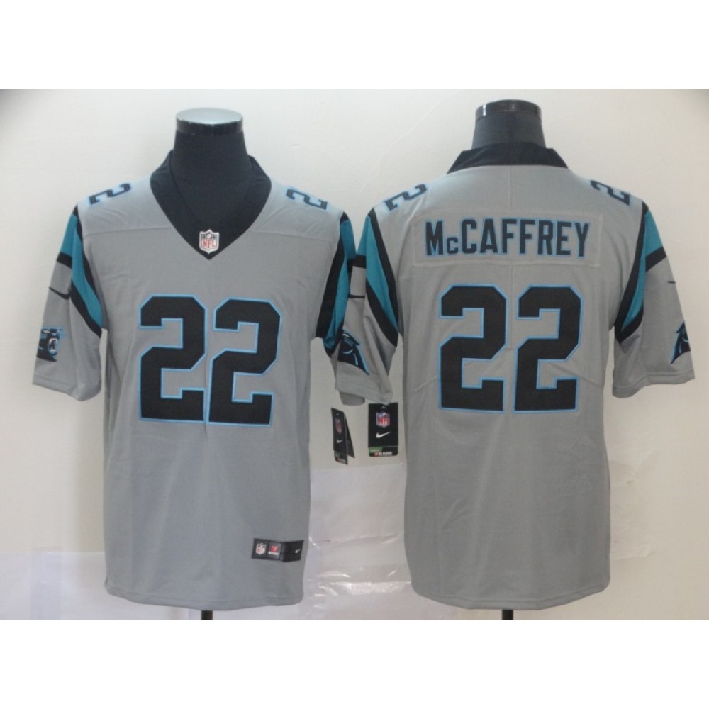 Men's Carolina Panthers#22 Christian McCaffrey Silver Inverted Legend Stitched NFL Jersey