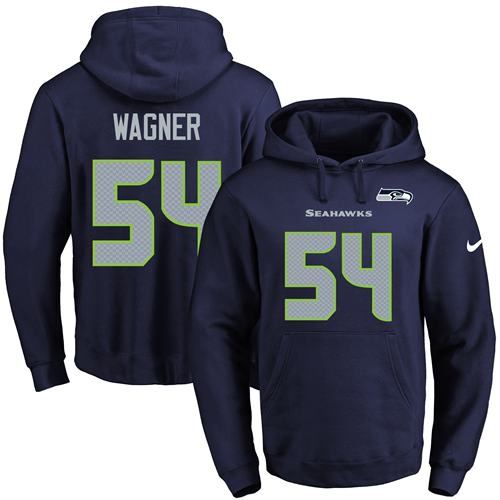 Seahawks #54 Bobby Wagner Navy Blue Name & Number Pullover NFL Hoodie