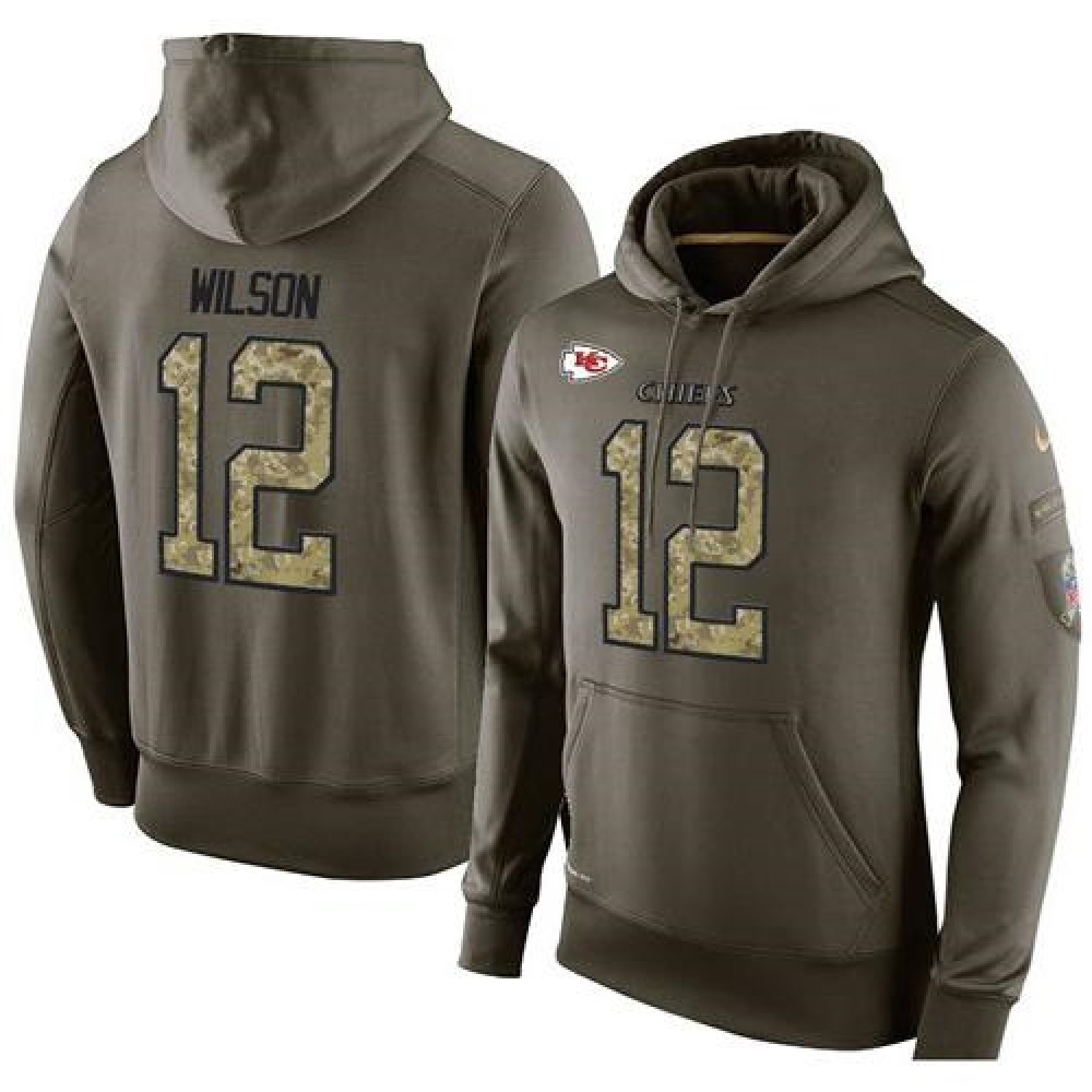 NFL Men'sKansas City Chiefs #12 Albert Wilson Stitched Green Olive Salute To Service KO Performance Hoodie