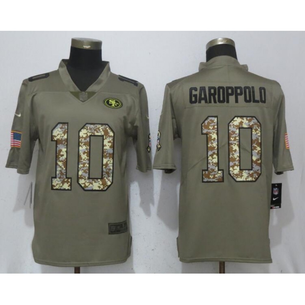 Men's San Francisco 49ers #10 Jimmy Garoppolo Olive Camo Salute To Service Limited Stitched NFL Jersey