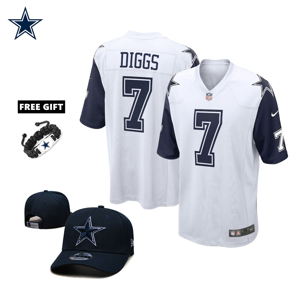 🔥Combo Sale - Dallas Cowboys Trevon Diggs Nike White Alternate Game Jersey & New Era Navy Main 9FIFTY Adjustable Hat