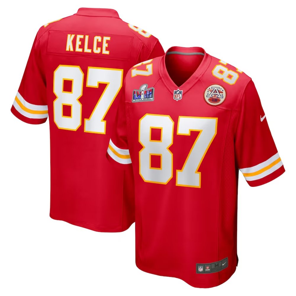 Men's Kansas City Chiefs #87 Travis KelceRed Super Bowl LVIII Game Jersey