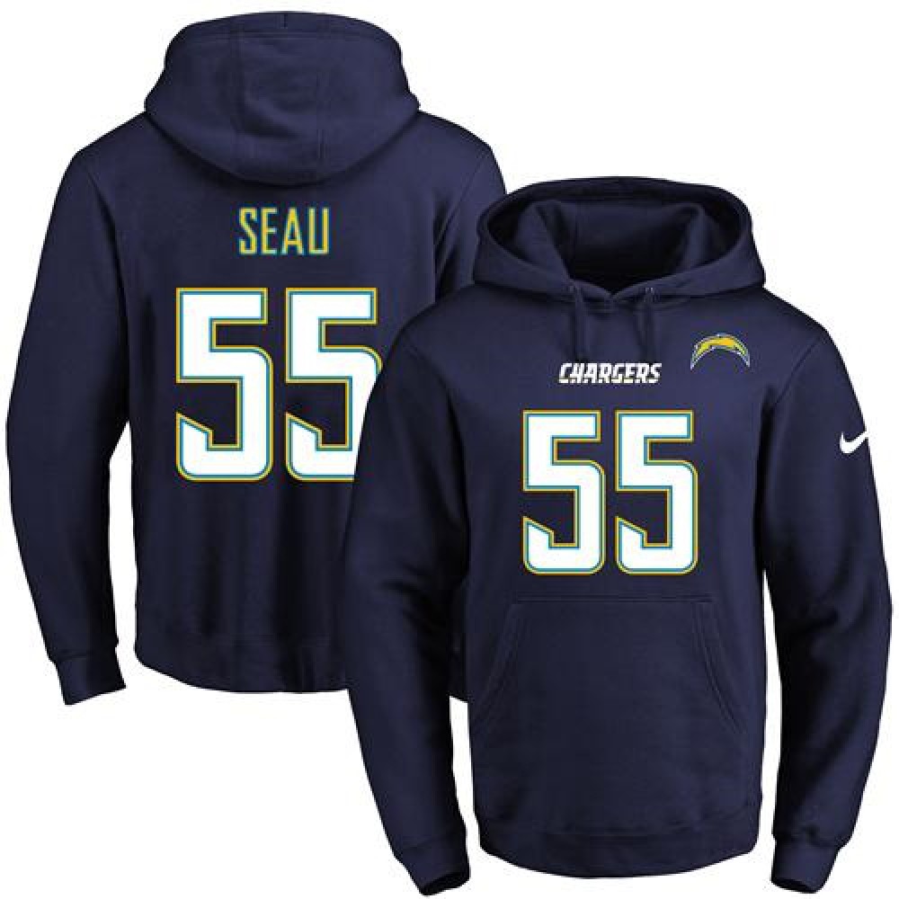 Chargers #55 Junior Seau Navy Blue Name & Number Pullover NFL Hoodie