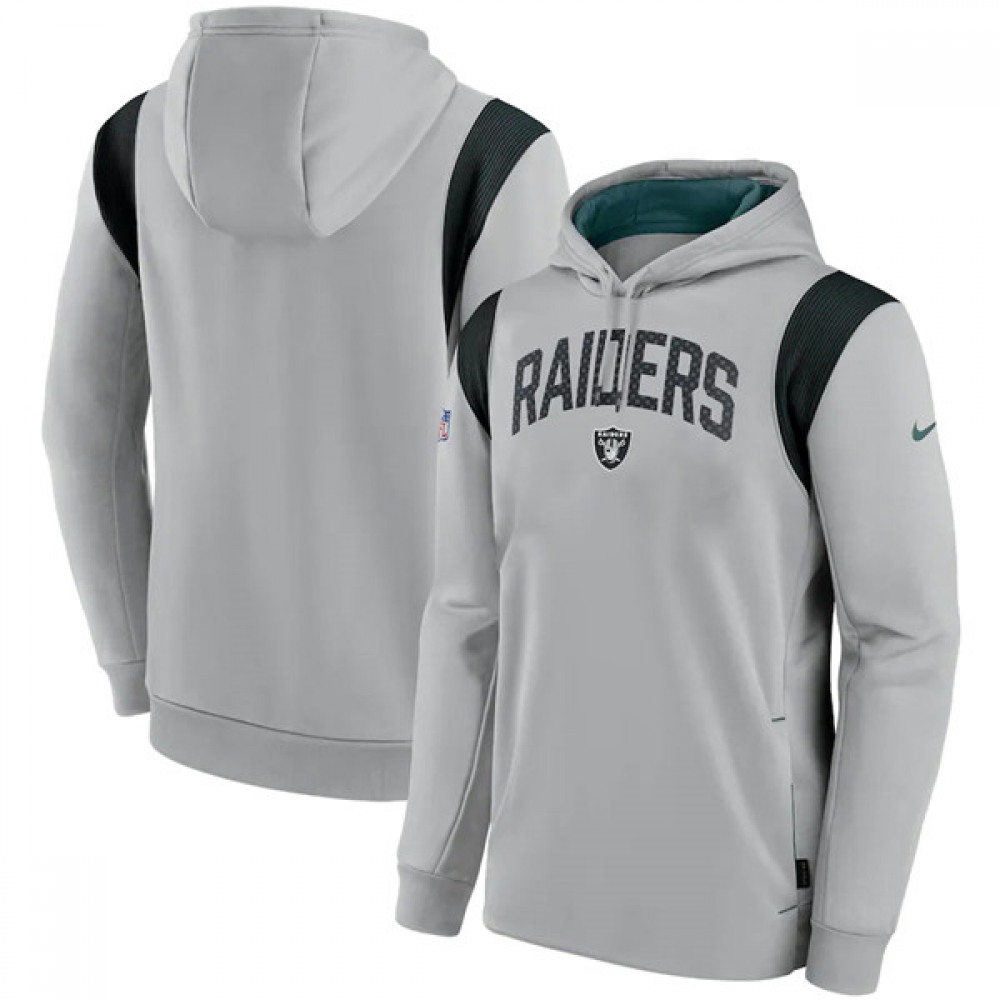 Men's Las Vegas Raiders Grey Sideline Stack Performance Pullover Hoodie 002