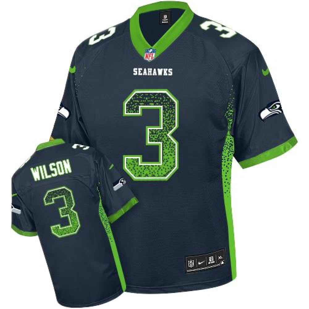 Seahawks #3 Russell Wilson Steel Blue Team Color Youth Stitched NFL Elite Drift Fashion Jersey