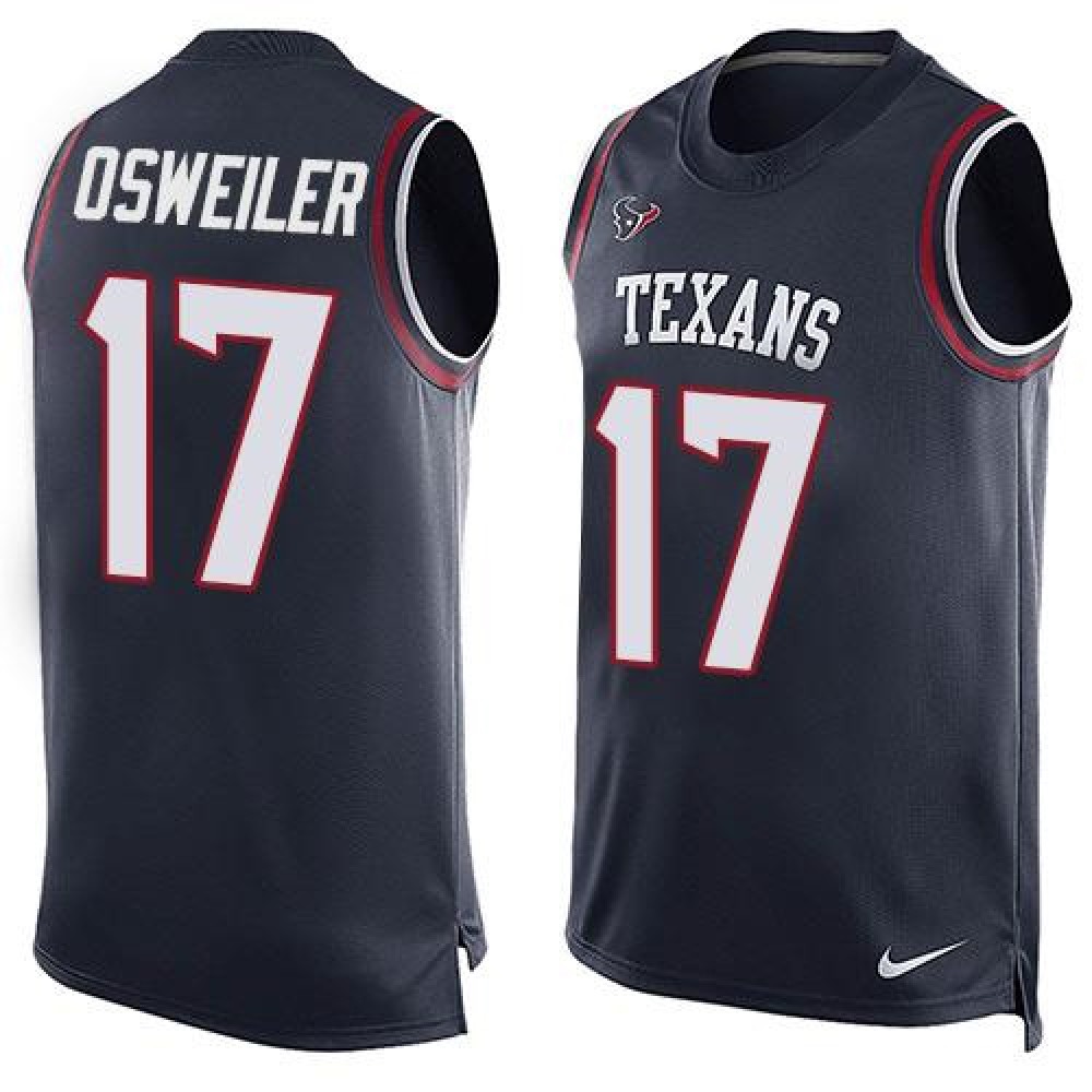 Texans #17 Brock Osweiler Navy Blue Team Color Men's Stitched NFL Limited Tank Top Jersey