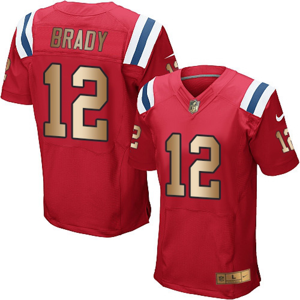 Patriots #12 Tom Brady Red Alternate Men's Stitched NFL Elite Gold Jersey