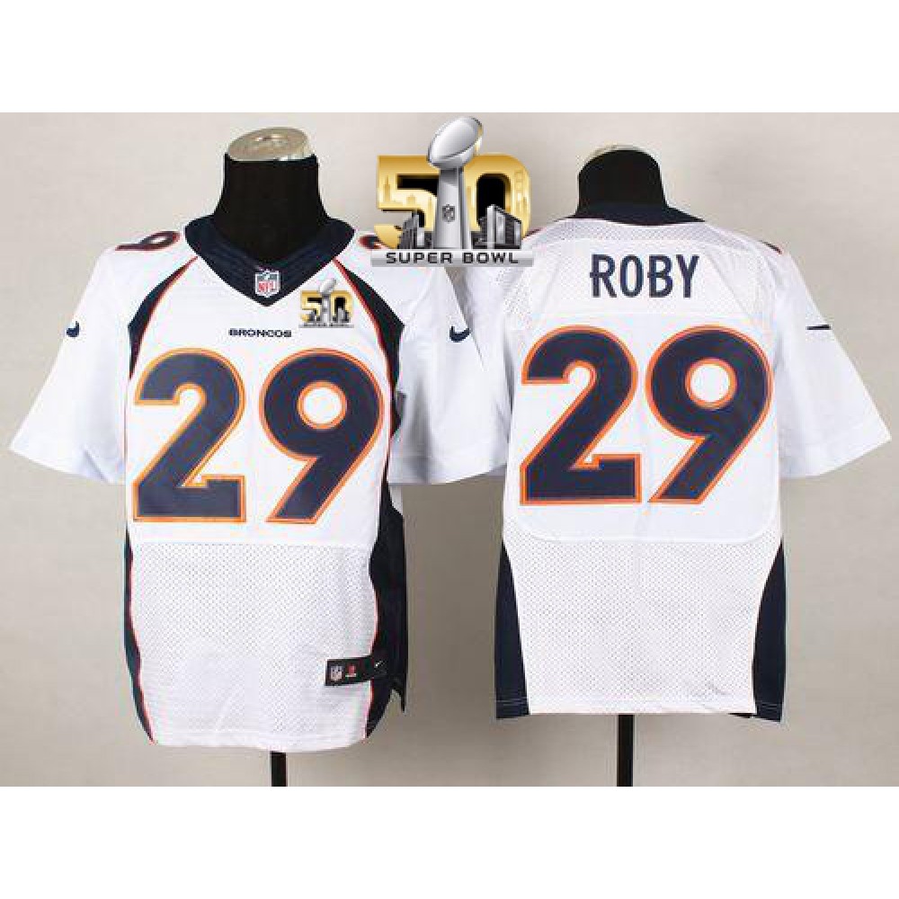 Broncos #29 Bradley Roby White Super Bowl 50 Men's Stitched NFL New Elite Jersey