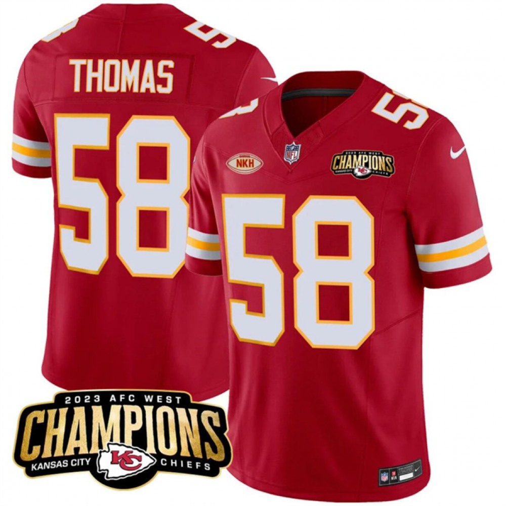 Men's Kansas City Chiefs #58 Derrick Thomas Red 2023 F.U.S.E. AFC West Champions With 