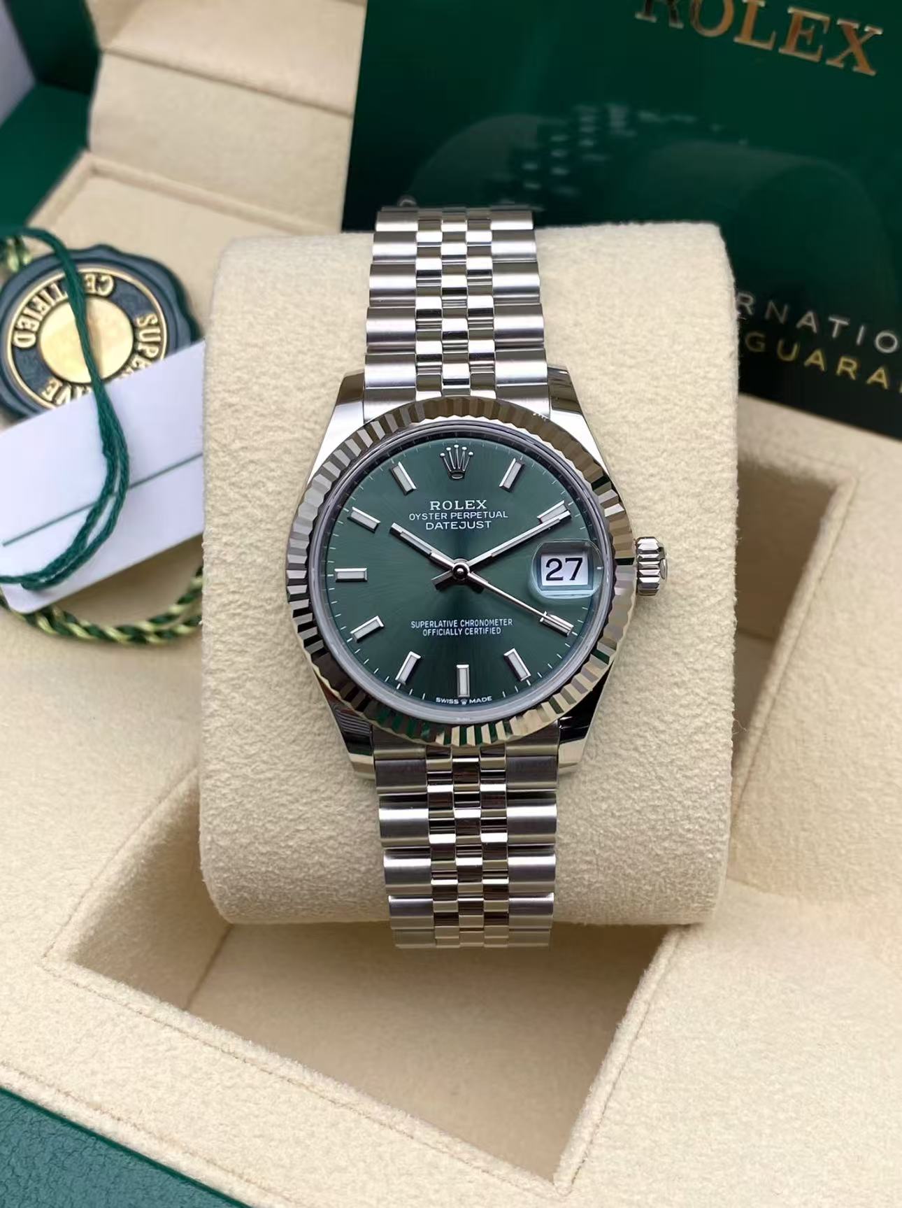 Rolex Datejust 31mm Super Clone Swiss Watch Stainless Steel Jubilee Bracelet Mint Green Dial Ref M278274-0018-2236 Swiss Movement