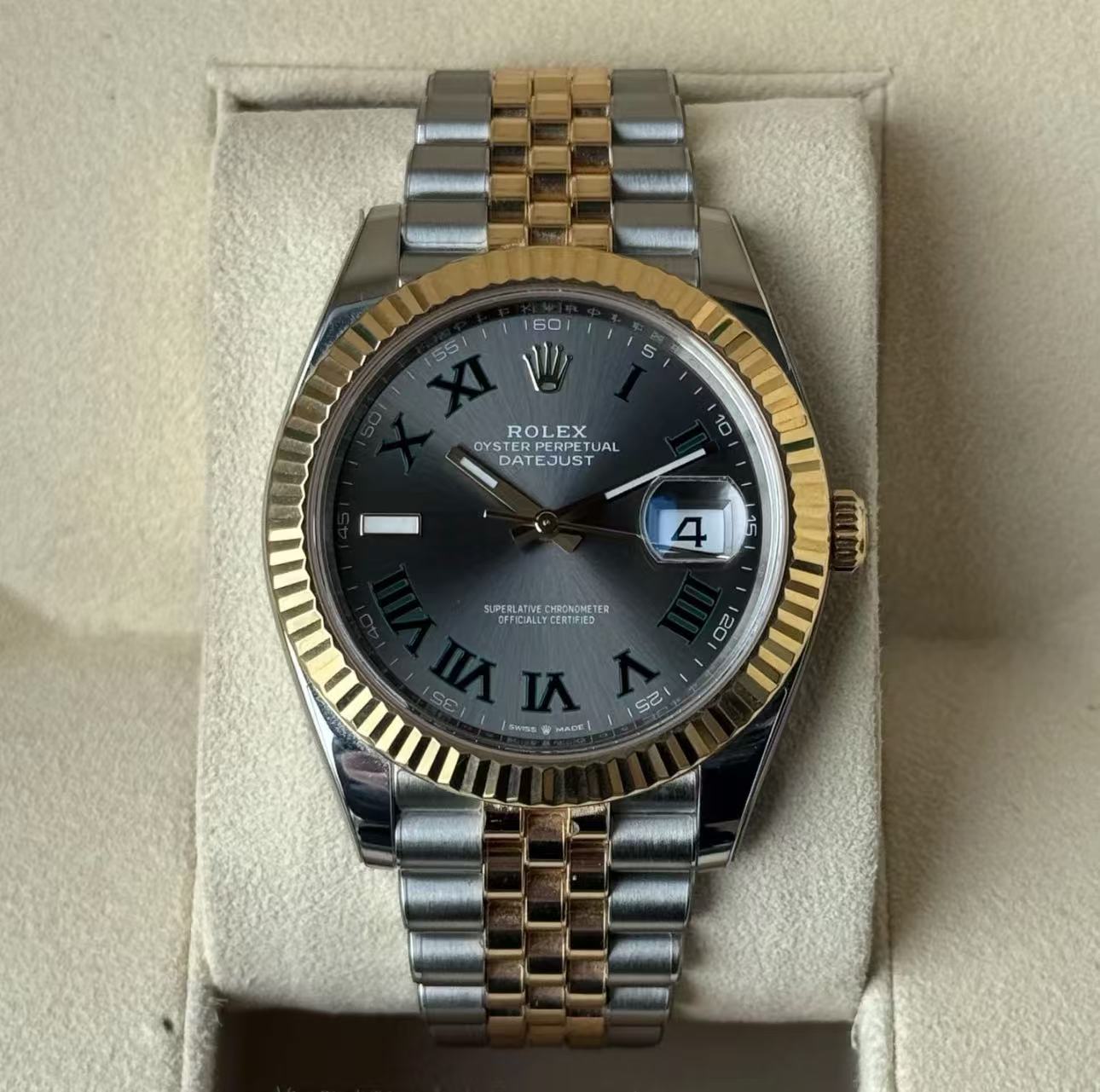 Rolex Datejust 41mm SuperClone Swiss Replica Watch TwoTone Jubilee BraceletWimbledon Dial Ref 126333|3235 Swiss Movement