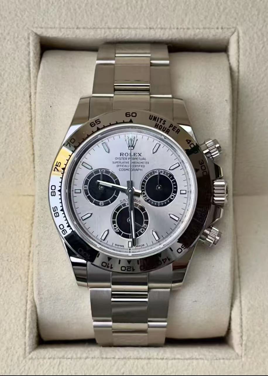 Rolex Daytona 40mm Super Clone Swiss Watch White Gold Oyster Bracelet Bright Black Dial Ref M126509-0003 4131 Swiss Movement