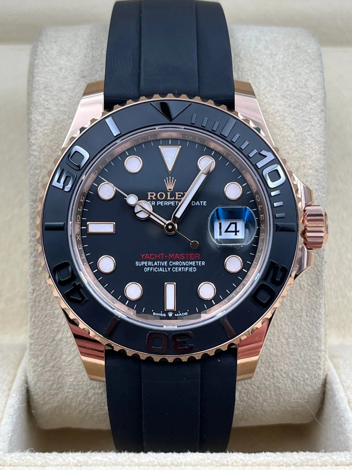 Rolex Yacht Master 18k Rose Gold Super Clone Swiss Replica Watch OysterFlex Rubber Strap Ref 126655 3235 Swiss Movement