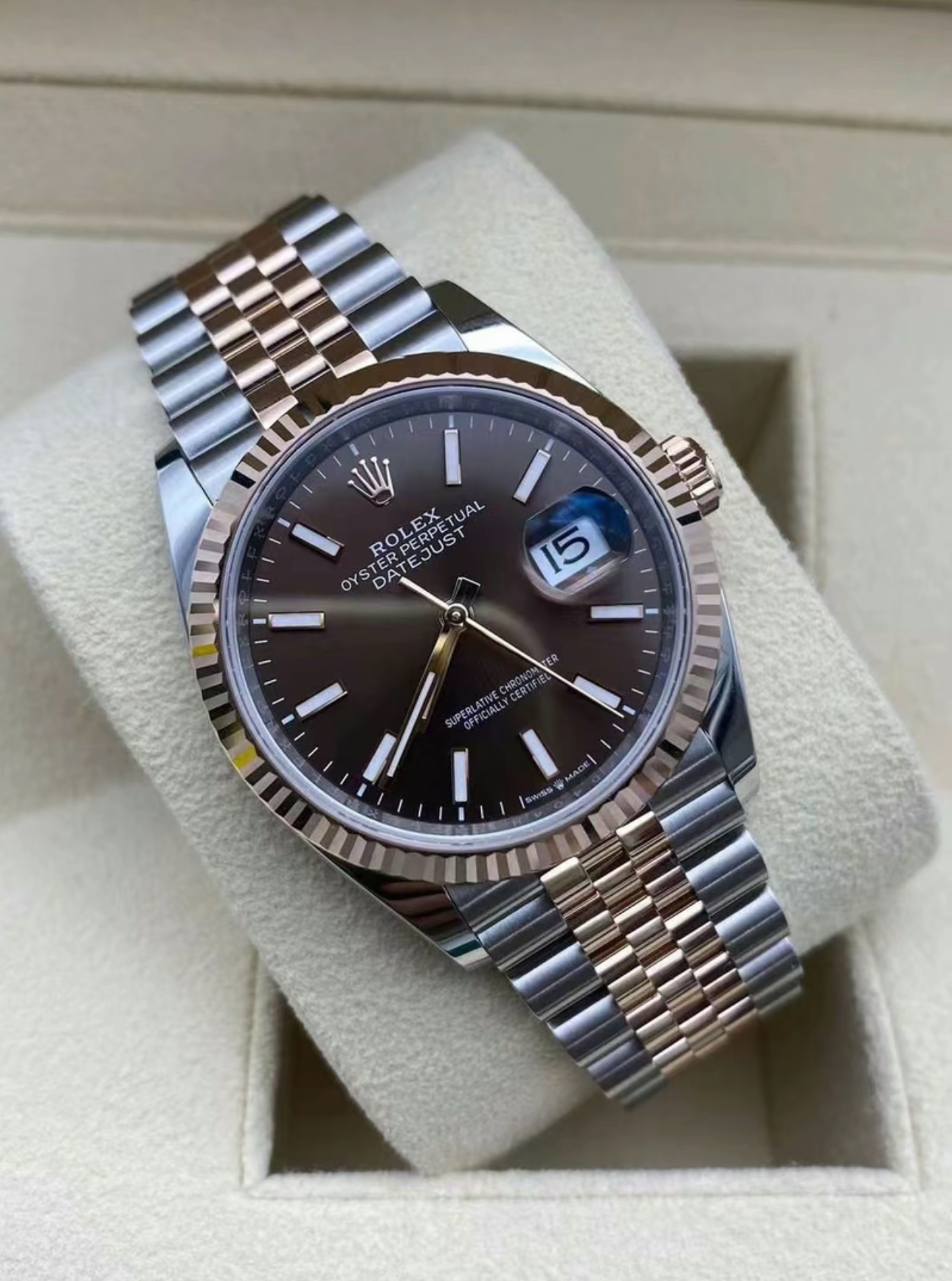 Rolex Datejust 36mm Super Clone Swiss Watch Everose Rolesor Jubilee Bracelet Slate Dial Ref M126231-0043-3235 Swiss Movement