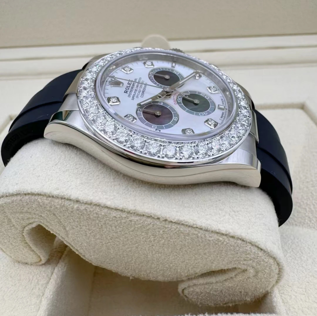 RolexCosmograph Daytona Oyster, 40 mm, white gold and diamonds  Super Clone Swiss Watch Ref M126589RBR-0001 4131 Swiss Movement