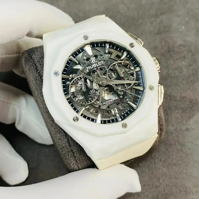 Hublot Classic Fusion Ref. 525.HI.0170.RW.ORL21 Super Clone Watch – King Gold Black Dial Orange Accents Rubber Strap Fake Replica