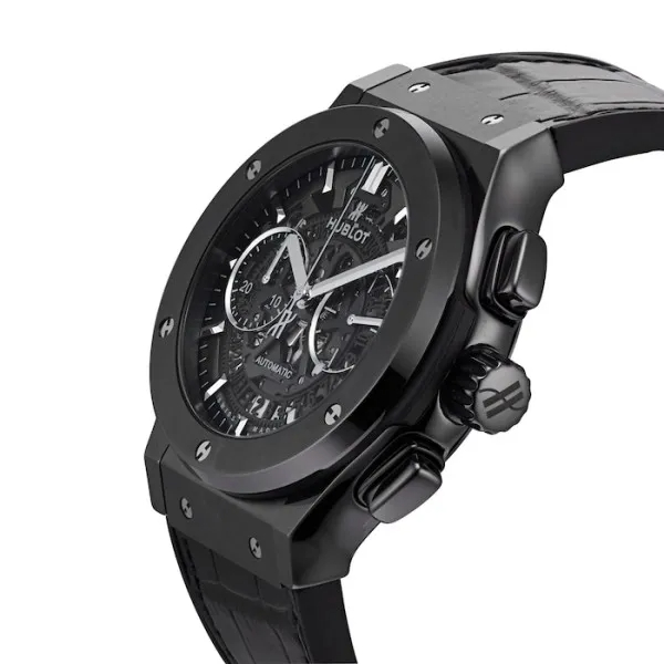 Hublot Classic Fusion Ref. 525.CM.0170.LR Super Clone Watch – Black Ceramic Black Dial Chronograph Leather Strap Fake Replica