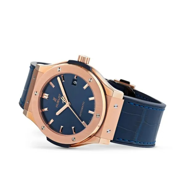 Hublot Classic Fusion Ref. 511.OX.7180.LR Super Clone Watch – King Gold Blue Dial Leather Strap Fake Replica